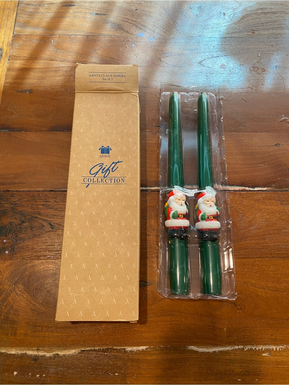 Avon Green Santa Taper Candles with Santa Figures (Set of 2)